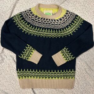 Vintage Nordic Knit  Cream and Neon Yellow Knit Sweater